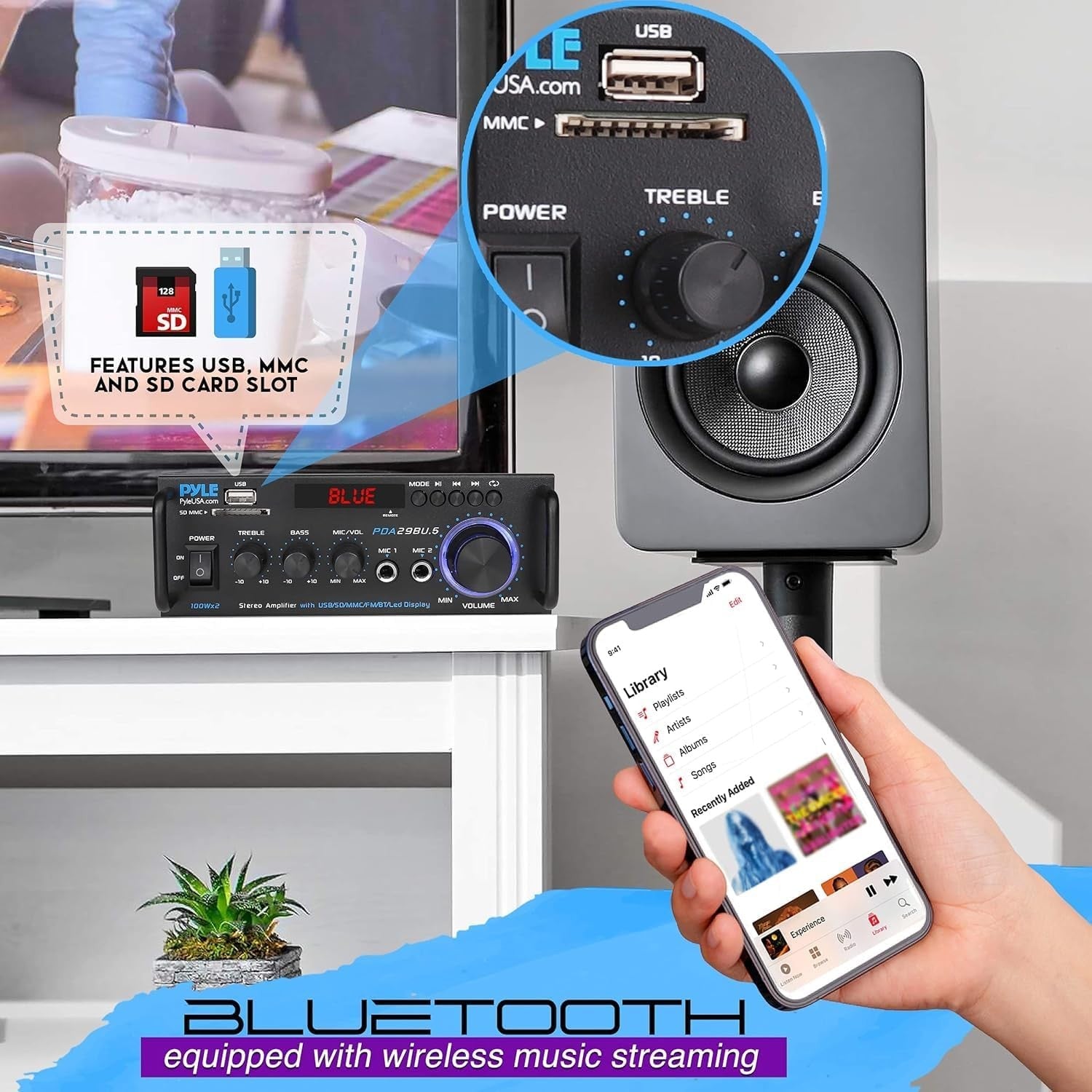 200W Bluetooth Stereo Amplifier Dual Channel HiFi Receiver USB FM