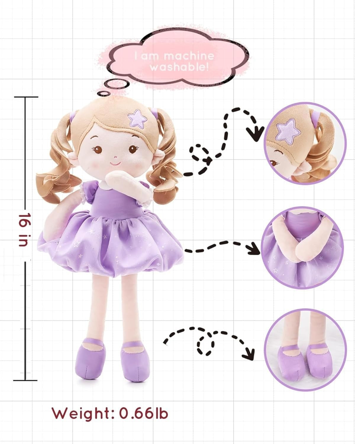16” Ultra Soft Plush Baby Doll Rag Friend for Toddlers Ages 1+