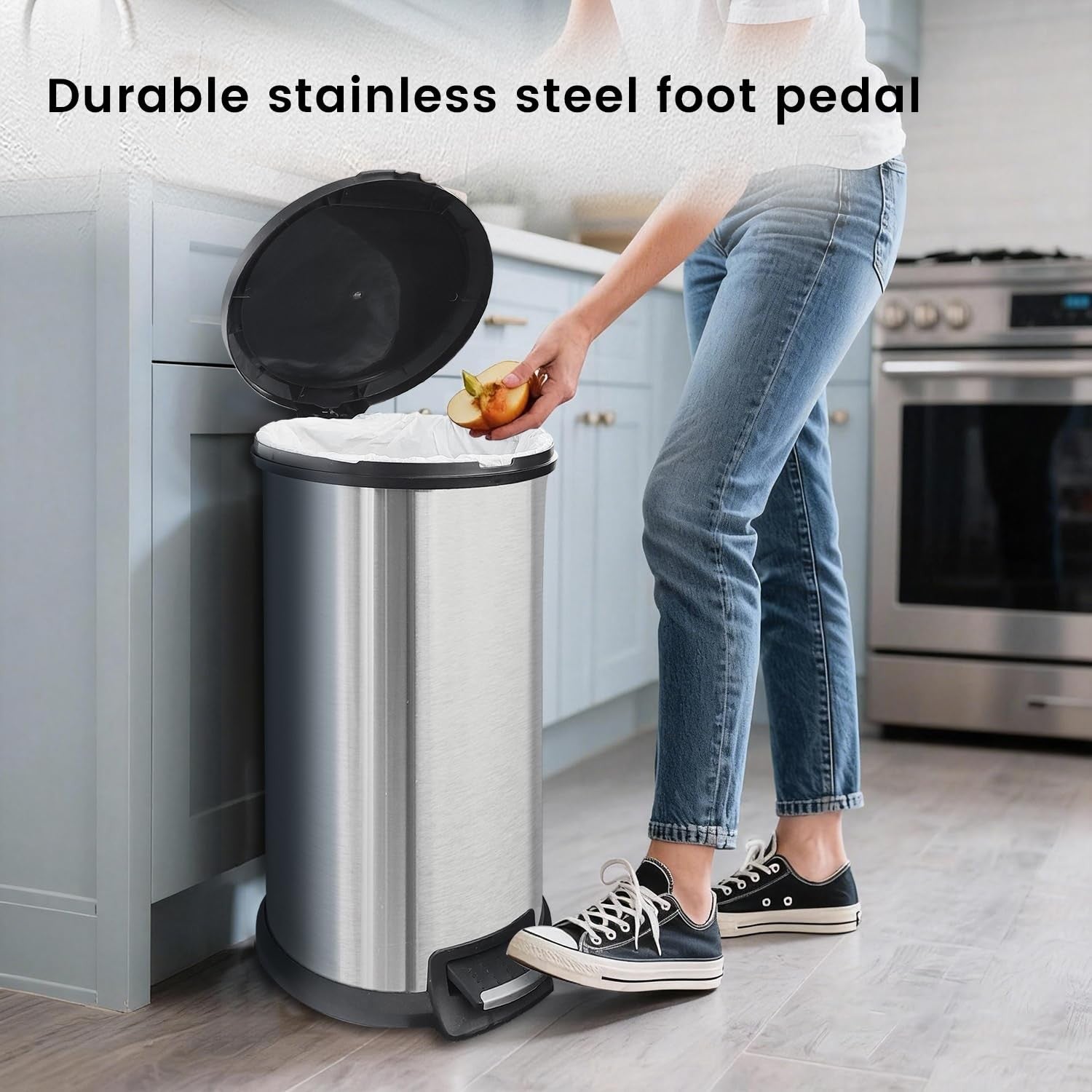 40L Round Stainless Steel Pedal Bin Kitchen Soft Close Silver