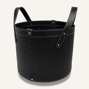 Black Luxury Leather Log Basket with Wheels, Indoor Wood Holder Handmade