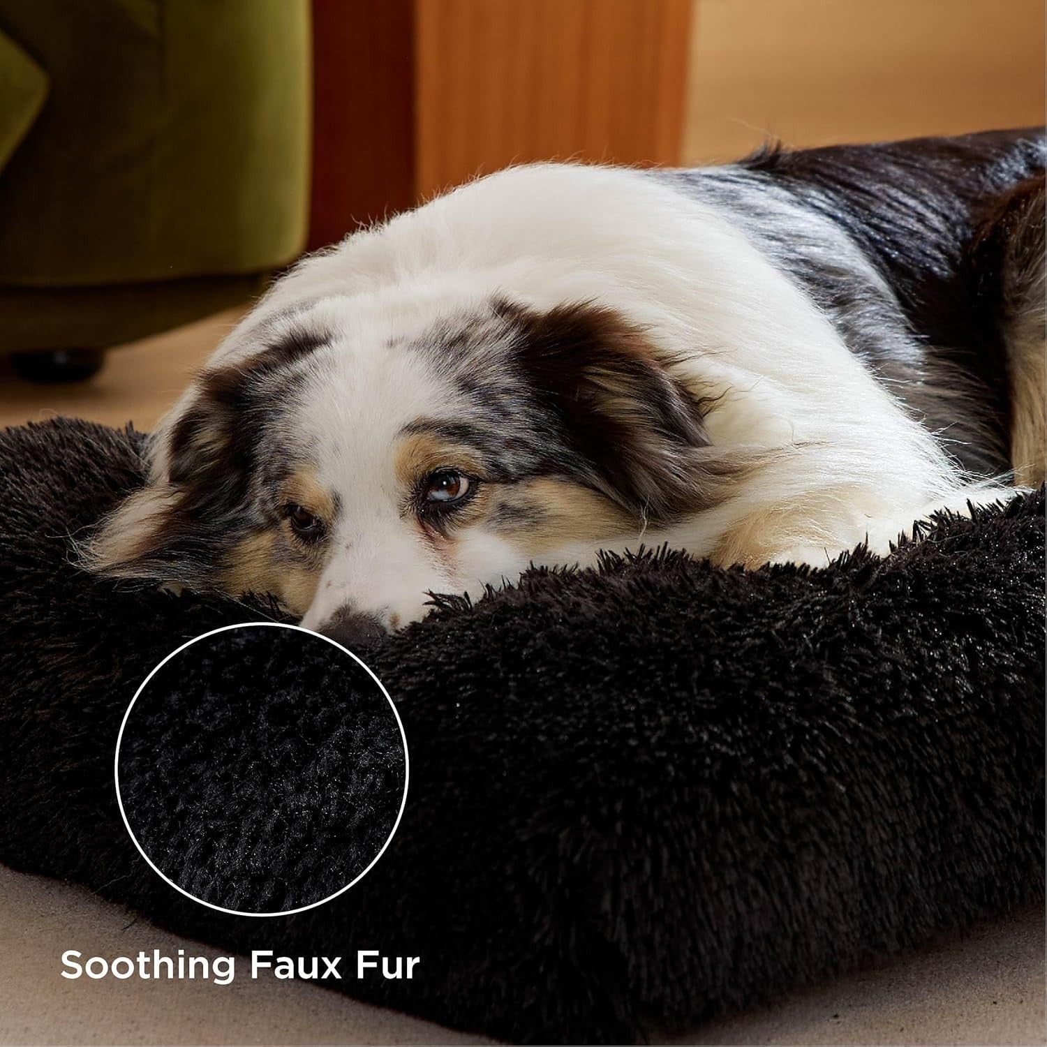 XXL Fluffy Dog Crate Bed Washable Anti Slip Warm Cushion 119x74cm Black