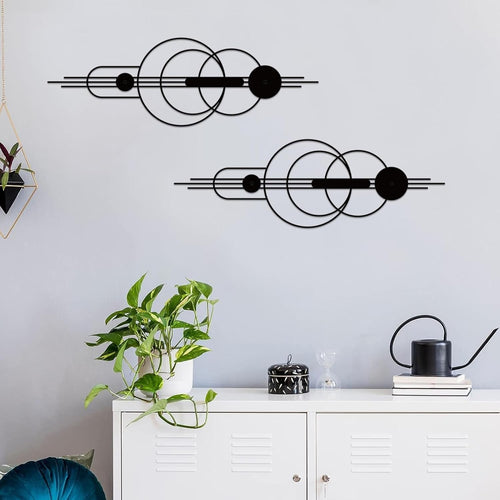 Set of 2 Small Metal Wall Art Black Geometric 15.7x5.1in