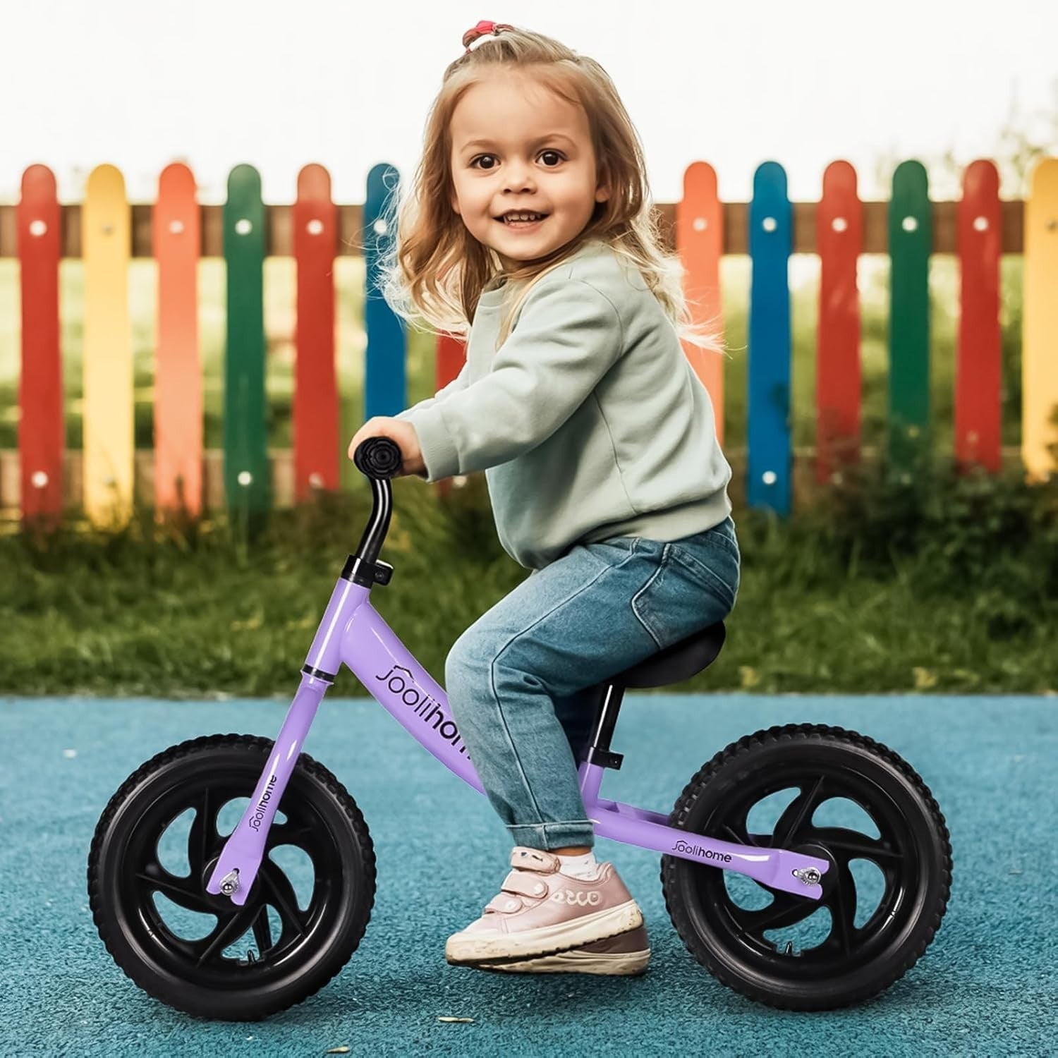 12" Kids Balance Bike Adjustable Seat Handlebar No Pedal Toddler Bike Purple