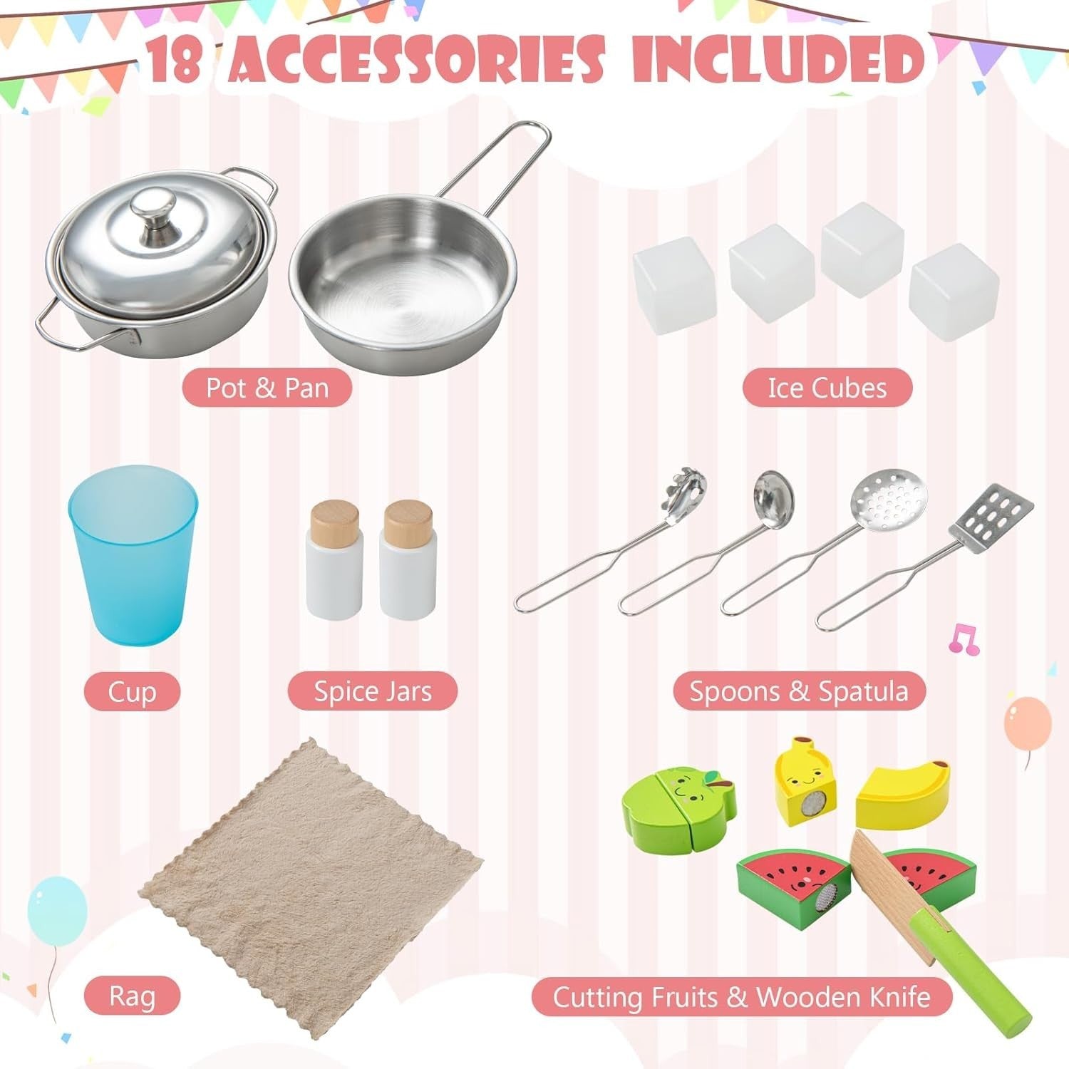 Wooden Kids Play Kitchen Light Pink Toy Set Oven Microwave Sound