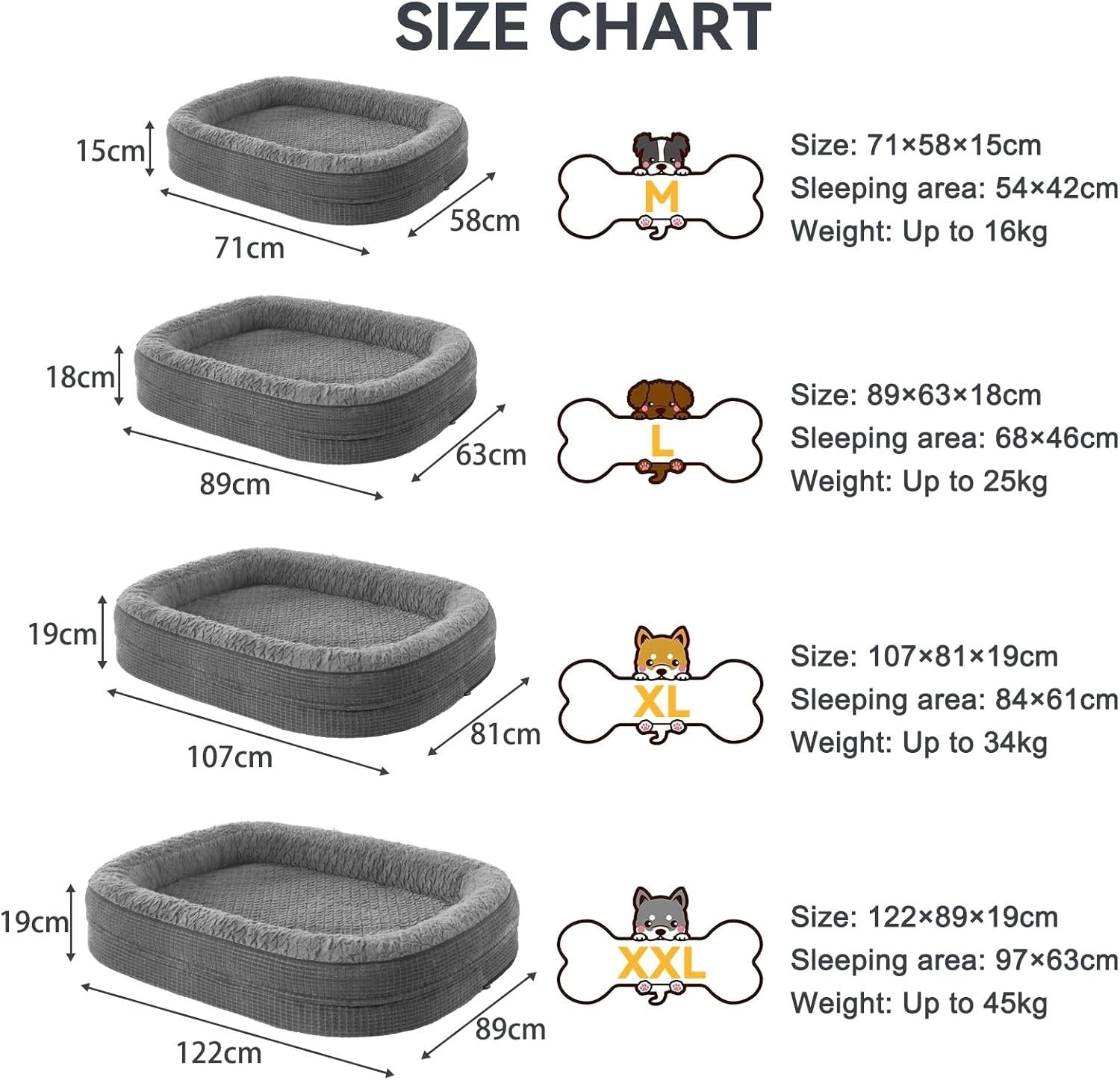XL Orthopedic Memory Foam Dog Bed 107x81x19cm Washable