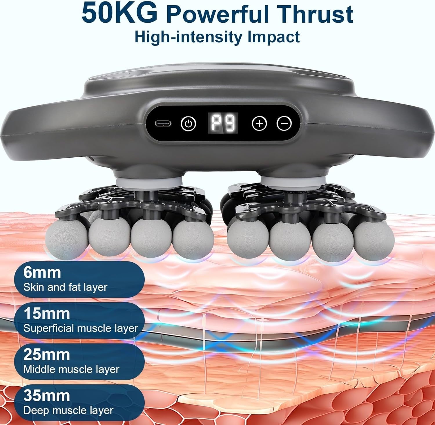 42 Head Massage Gun Deep Tissue Red Light Therapy 9 Modes Full Body