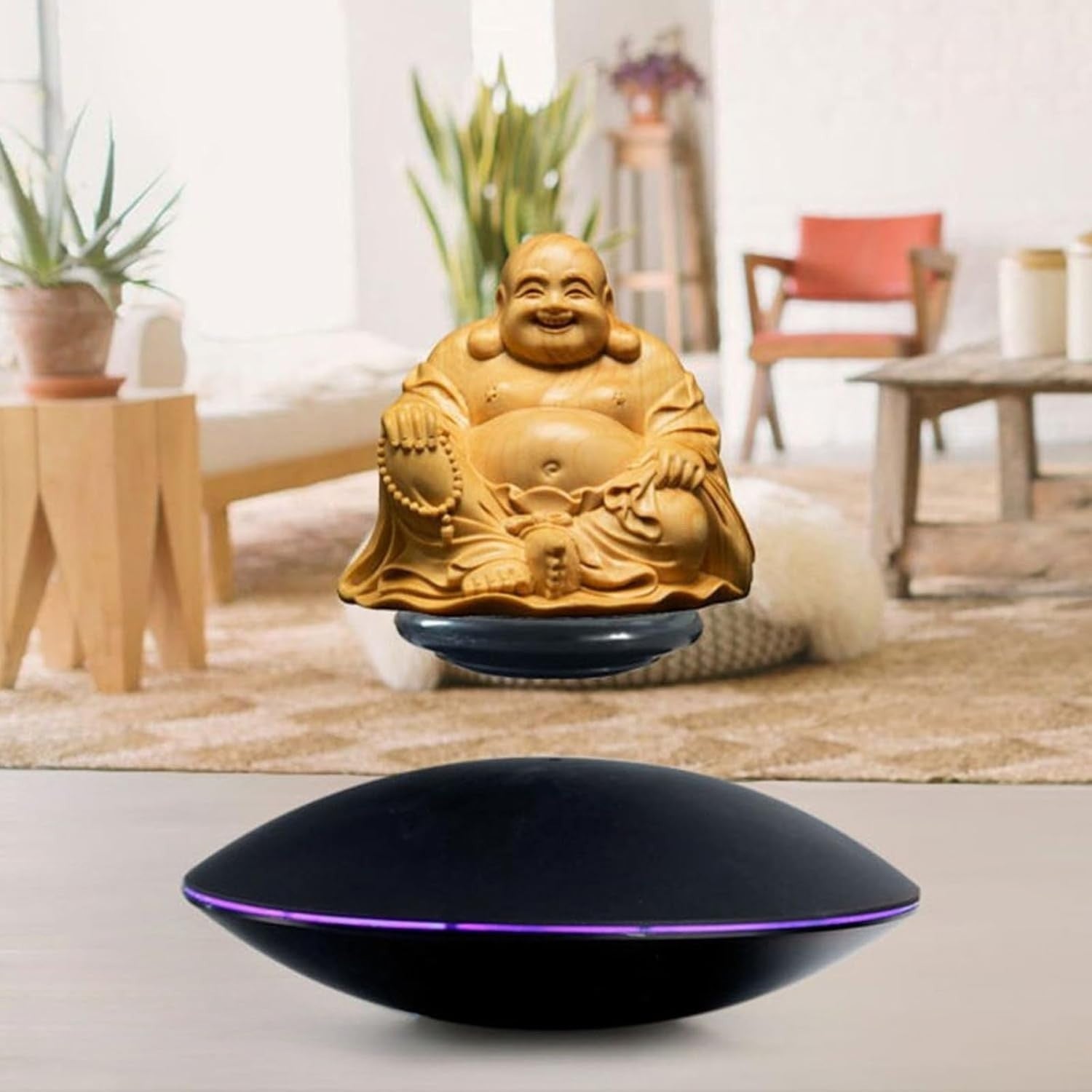 Magnetic Levitation Display Stand Black, Floating Rotating LED Showcase