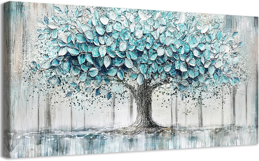 Large Tree of Life Canvas Wall Art Framed Teal 50x100cm