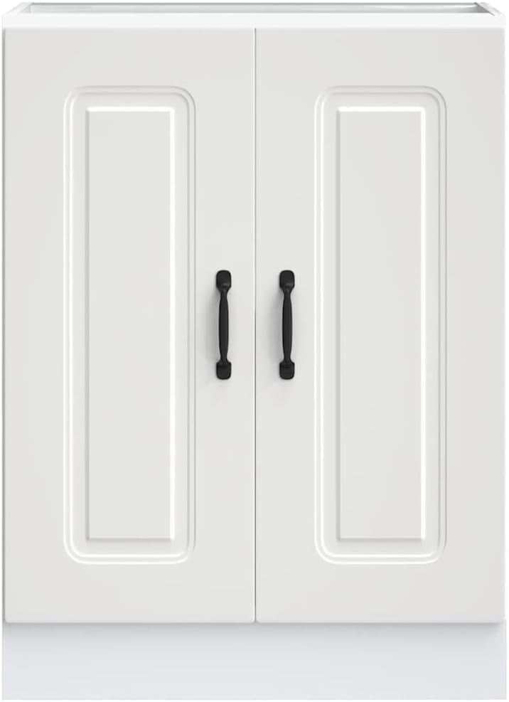 White Bathroom Vanity Cabinet 60cm Under Sink Storage Unit  Double Doors