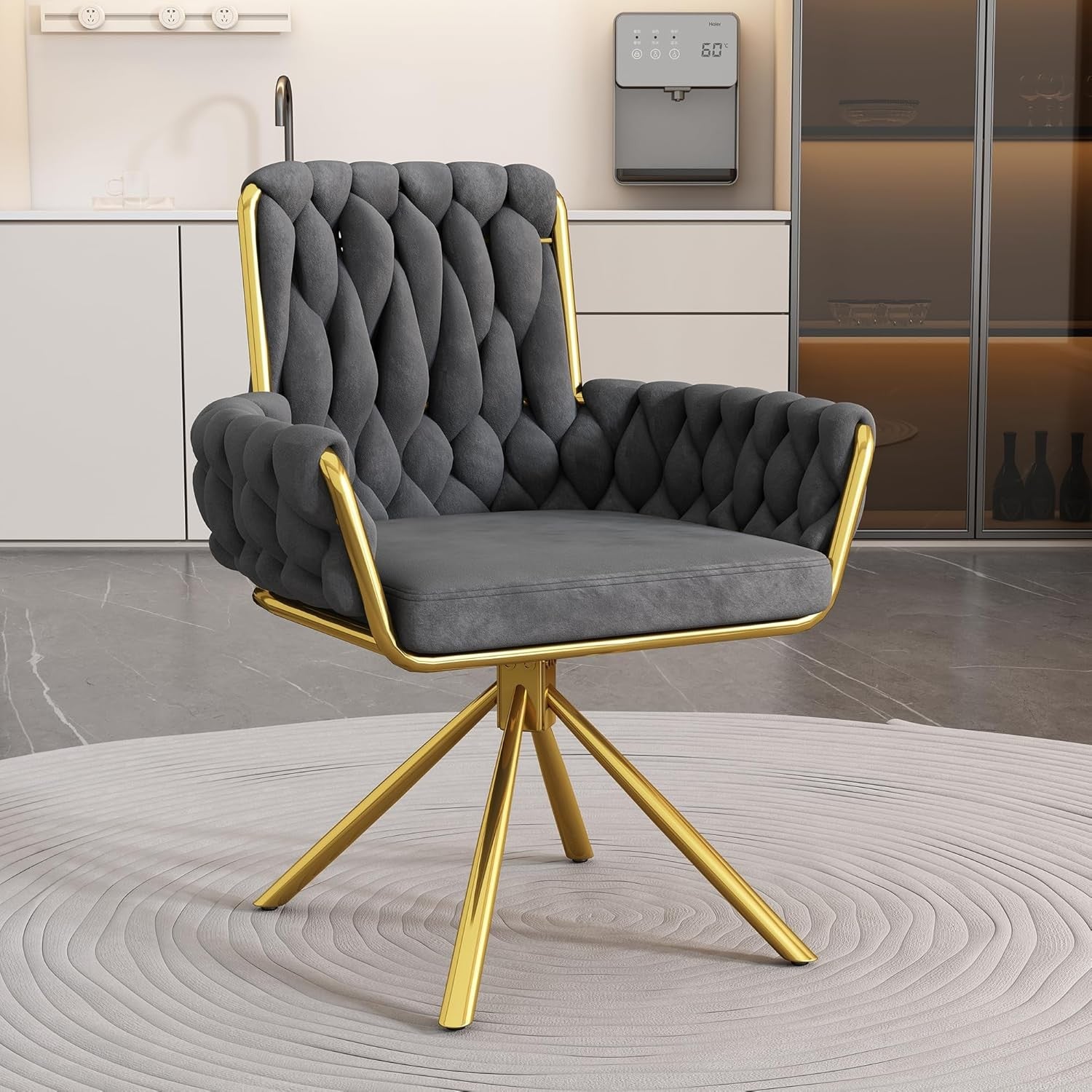 Swivel Dining Chair 360° Armchair Grey Upholstered Metal Legs