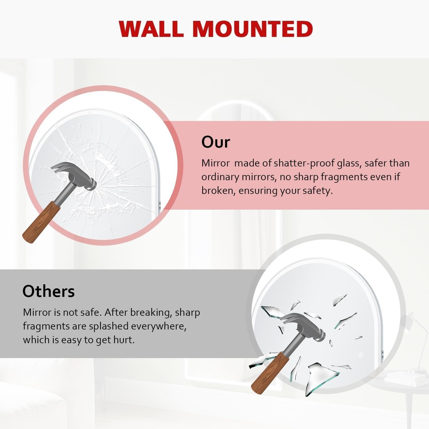 Full Length Mirror with Lights 160x60cm – Dimmable, Wall & Floor Mount
