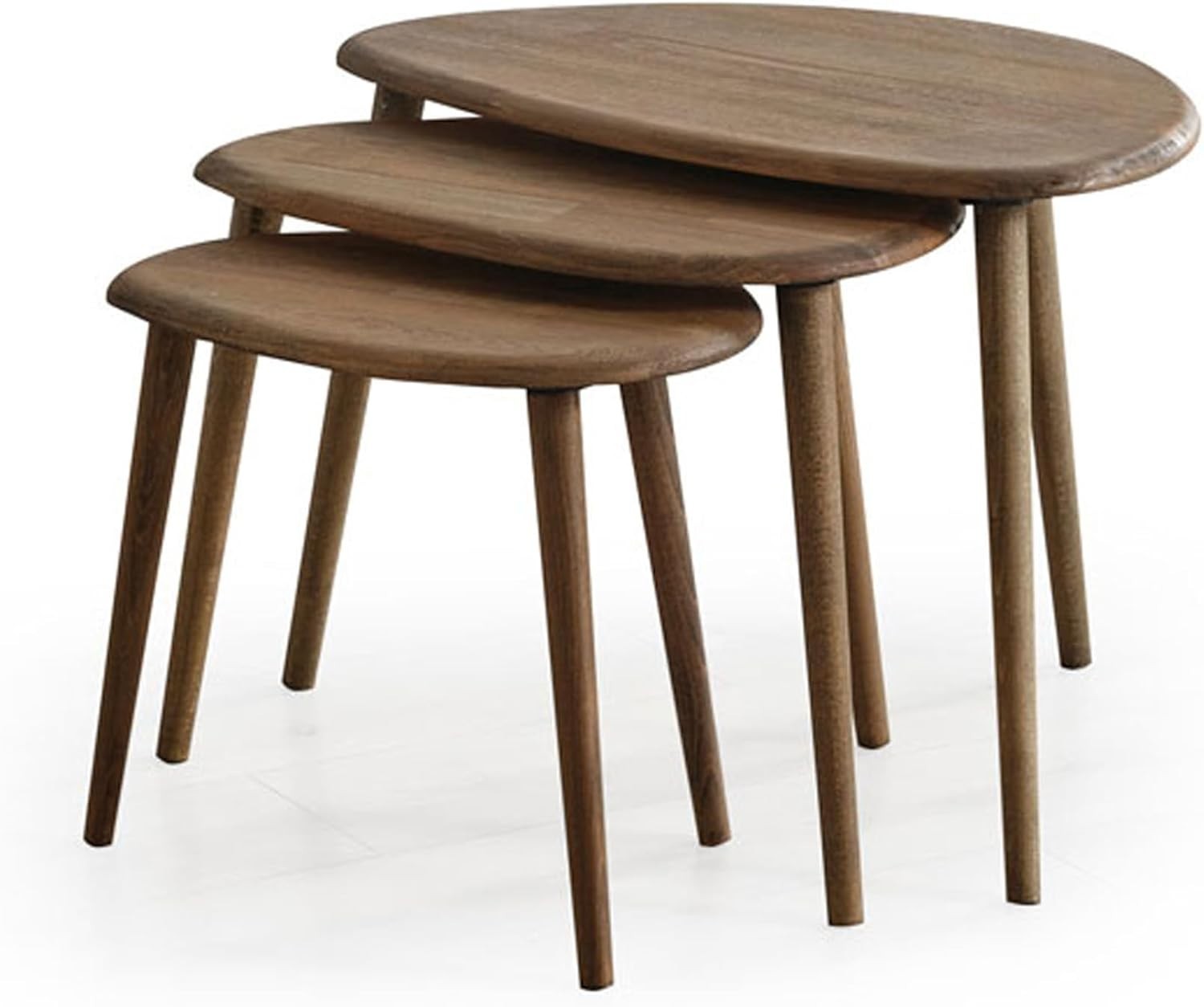 3 Pcs Nesting Coffee Table Set Mid-Century Modern Wood Walnut Oval Side End