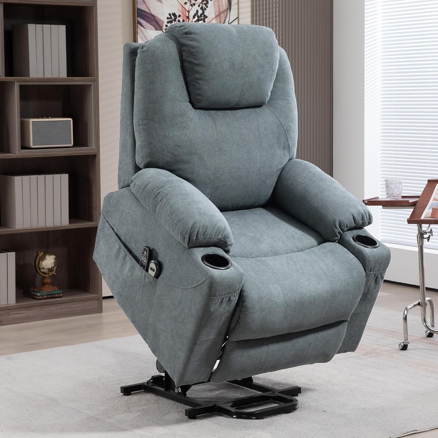 Charcoal Grey Riser Recliner Chair Massage Heat Lift Armchair with Cup Holders