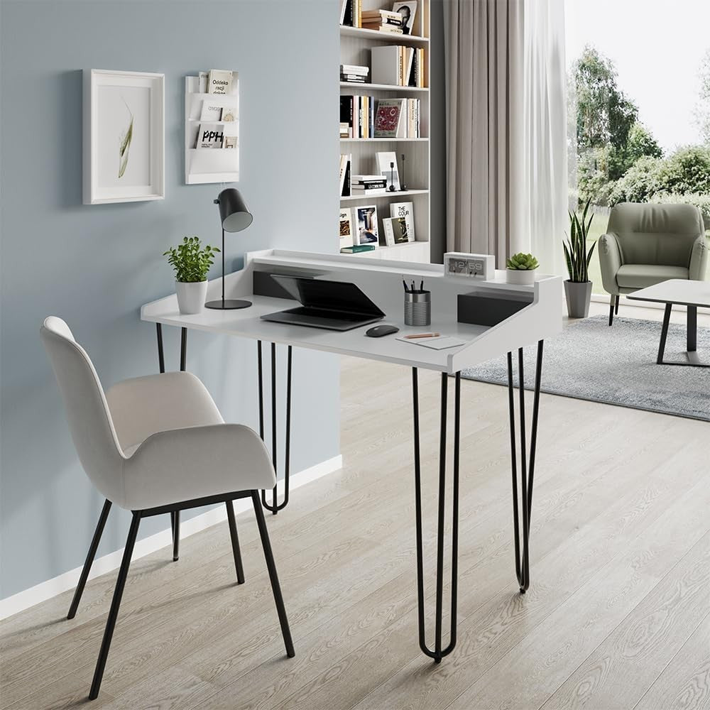 White & Black Office Desk w/Drawers, 110 x 60cm Modern Study Table