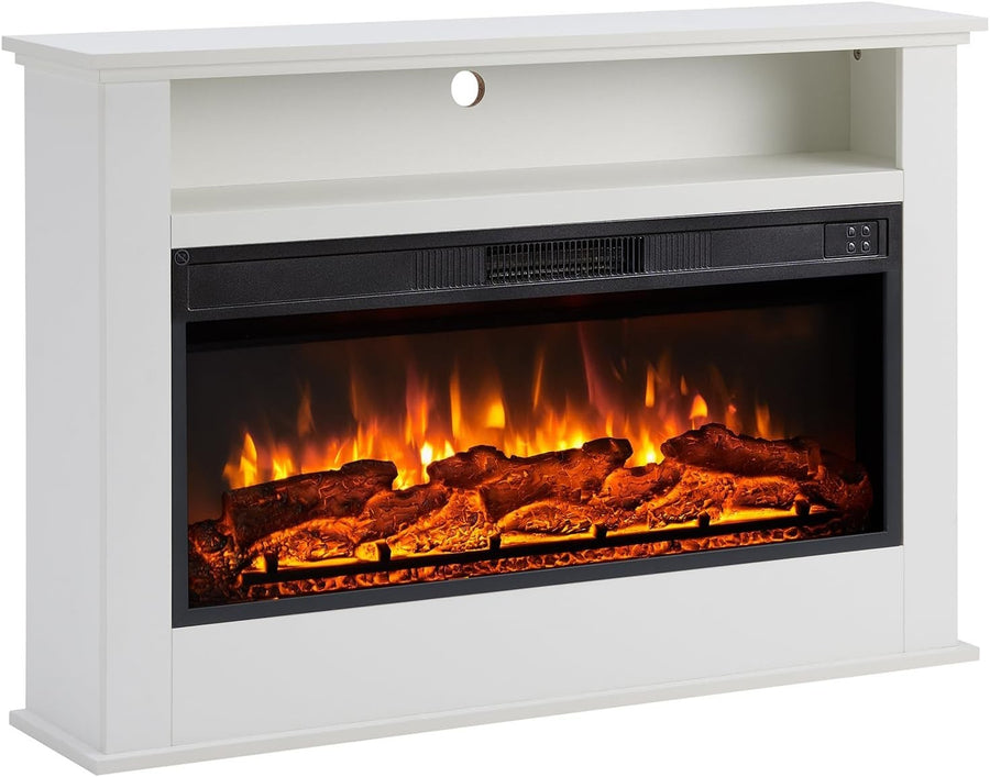 Electric Fireplace Heater 41” LED Flame Effect Surround White MDF
