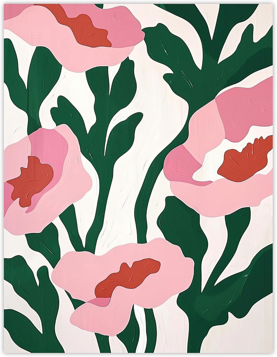 Abstract Flower Wall Art 18x24in Pink Green Large Modern Decor