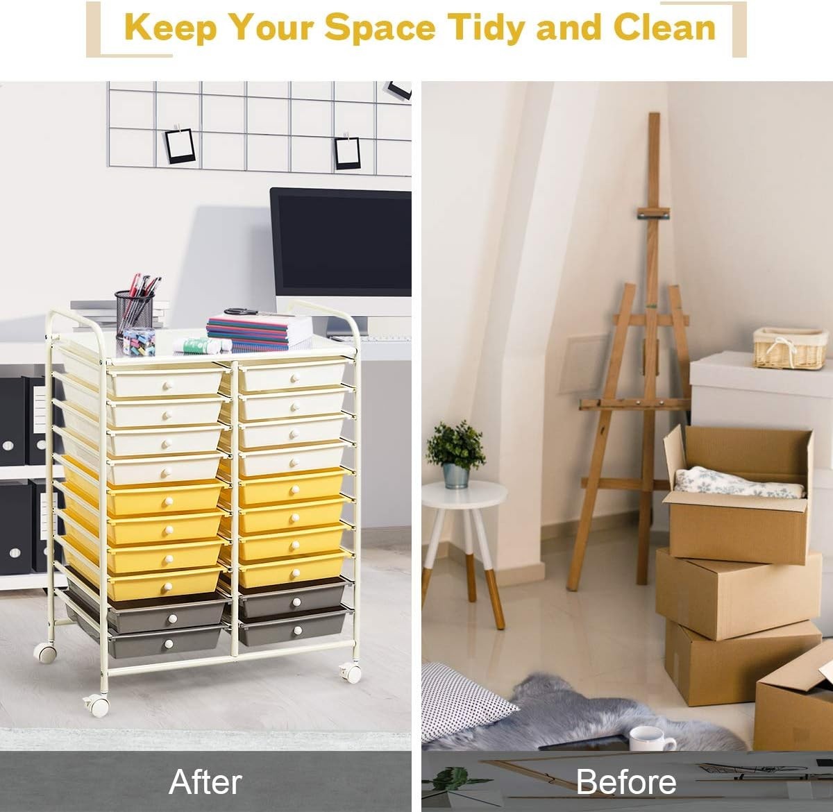 Yellow 20 Drawer Rolling Storage Trolley Utility Organizer Cart Mobile