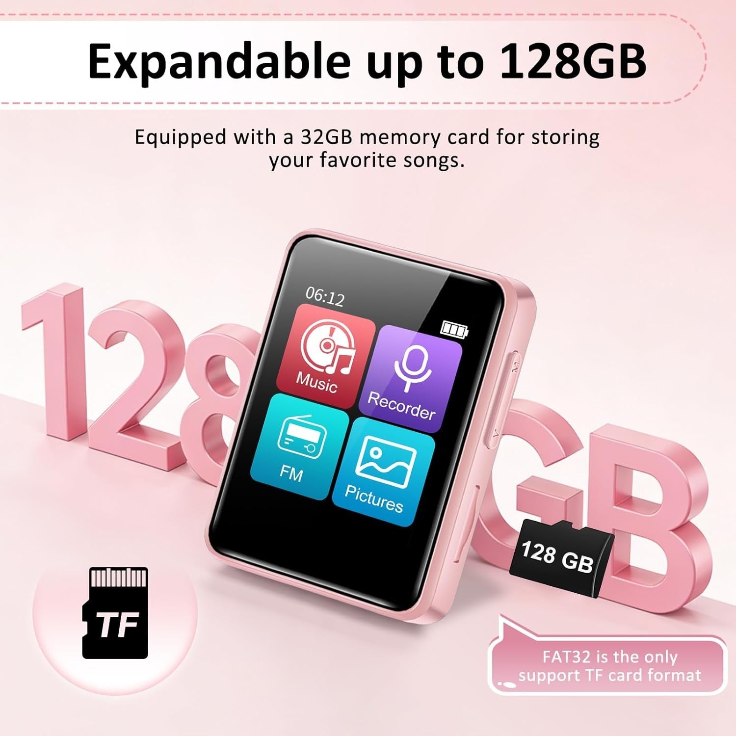 32GB MP3 Player Bluetooth 1.8" Touch FM Radio Recorder