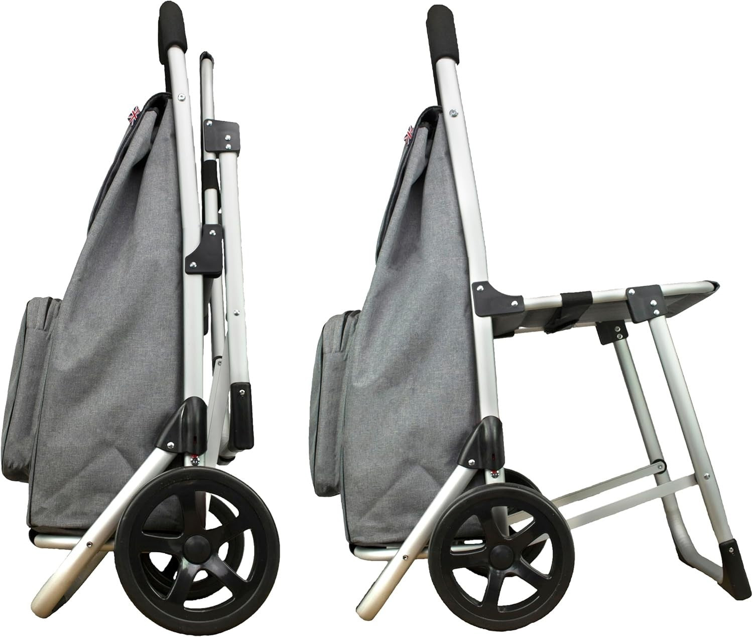 Grey Aluminium Shopping Trolley with Seat & 50L Bag, Foldable Wheels