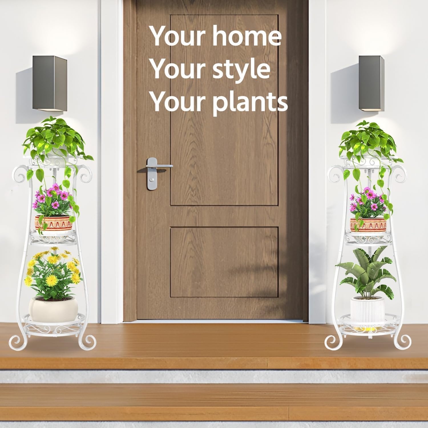 3 Tier White Metal Plant Stand Indoor Outdoor Tall Flower Pot Display Rack