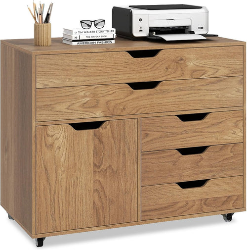 Natural Wood Mobile File Cabinet 77x40x64cm 5 Drawer Printer Stand
