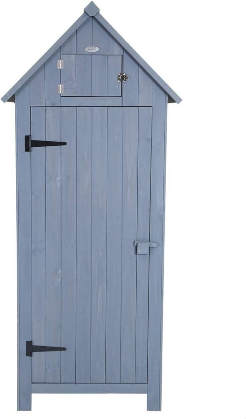 Slim Wooden Garden Storage Shed Tall Outdoor Tool Hutch with Shelves, Lock 179cm