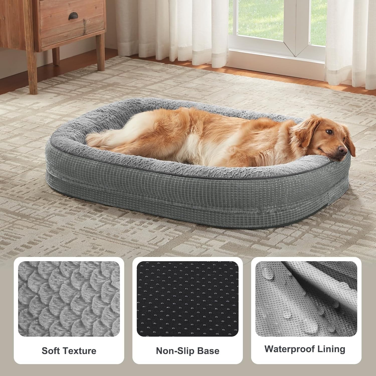 XL Orthopedic Dog Bed 107x81x19cm Memory Foam Washable Grey