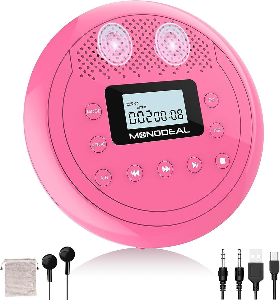 Portable CD Player Rechargeable Speakers Anti-Skip AUX Car TF Card
