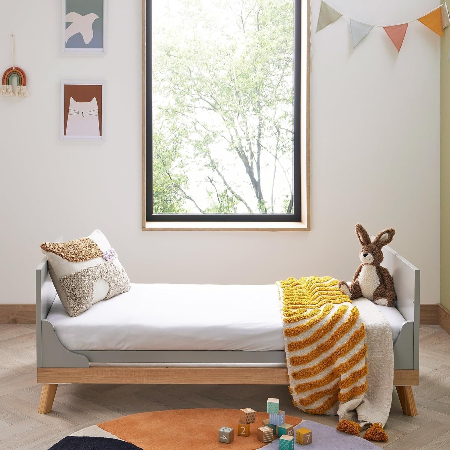 Convertible Grey Baby Cot Bed 3 Height Adjustable Toddler Bed 145x76x89 cm