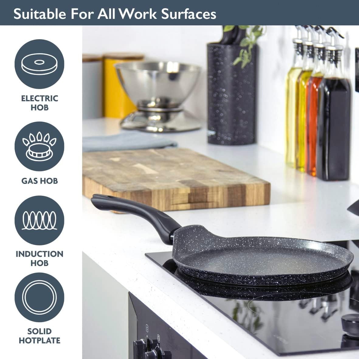 26cm Black Non-Stick Pancake Pan for Crepe, Omelette Frying Pan Induction Safe