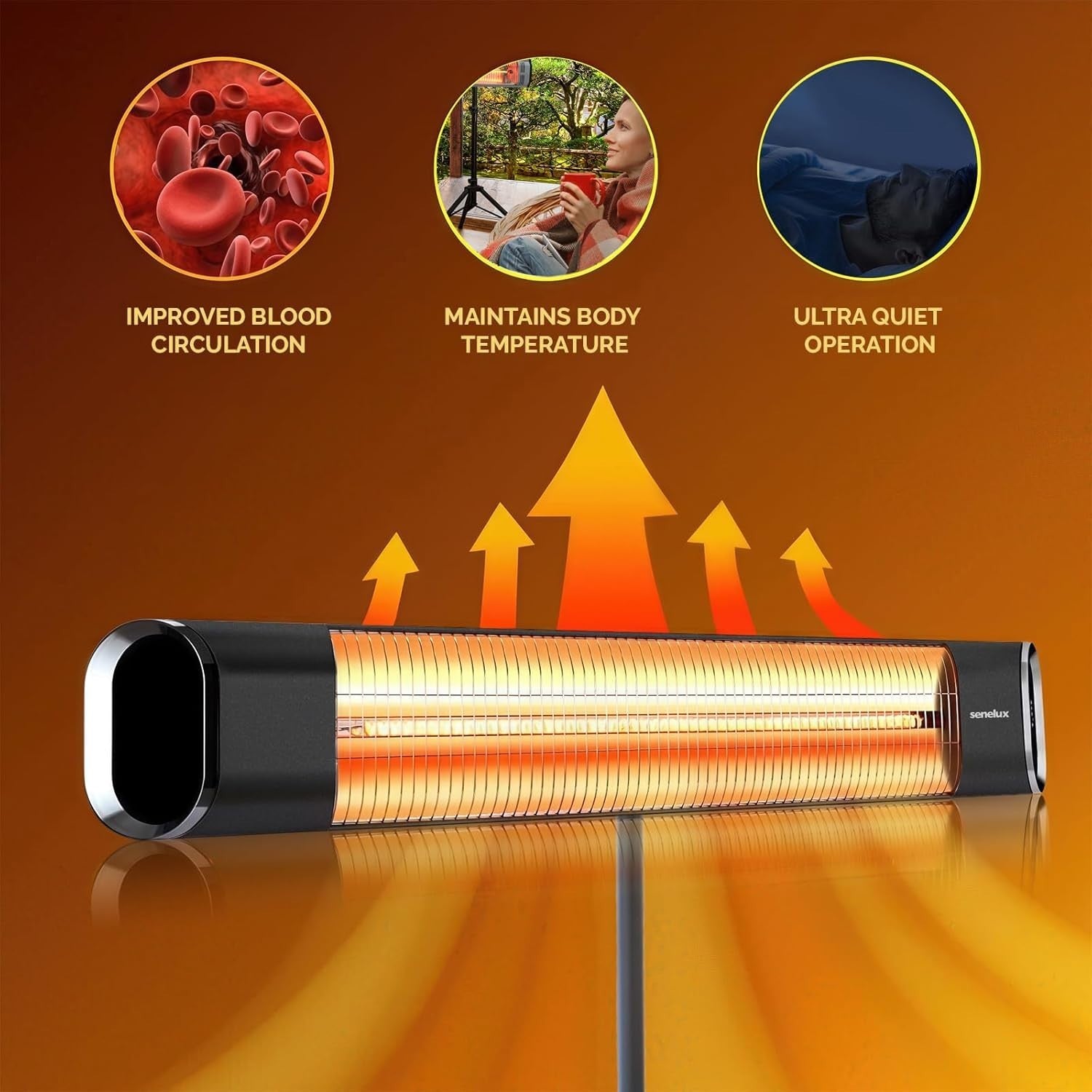 2000W Infrared Patio Heater with Tripod | 9 Heat Levels, Remote, Timer, IP65