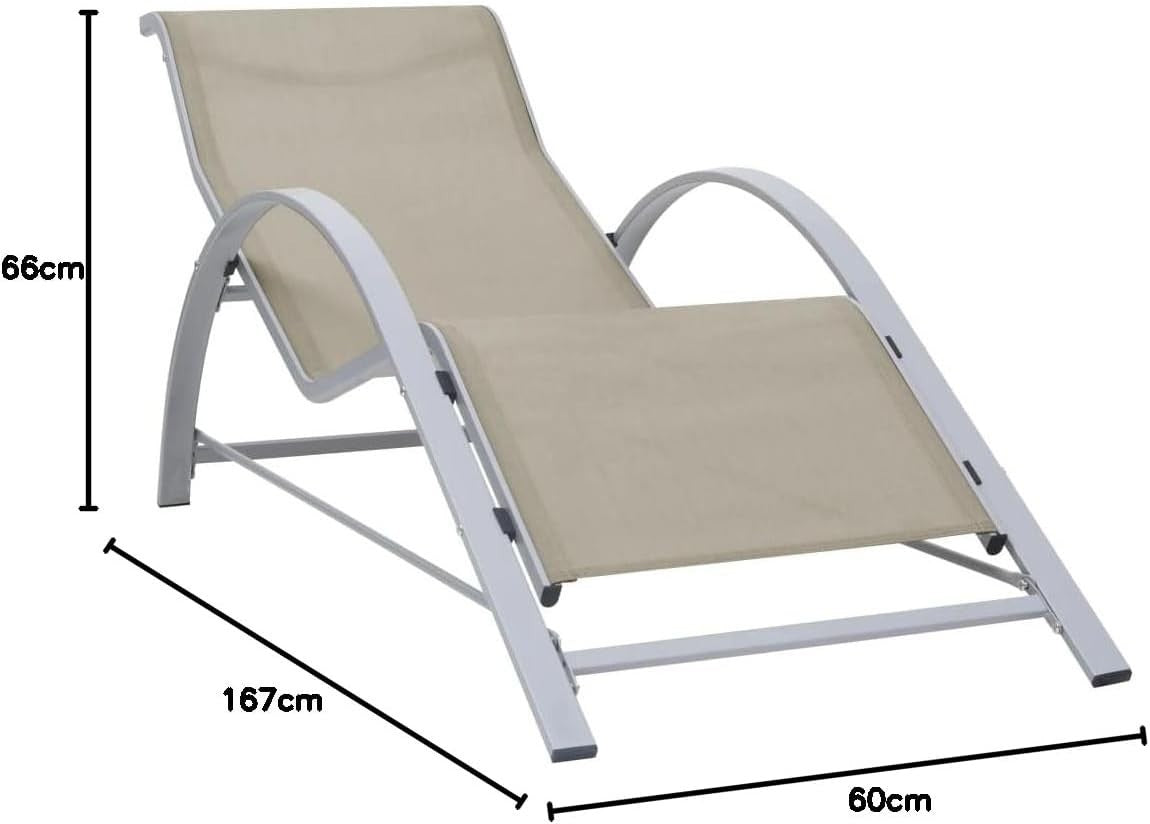Cream Sun Lounger Set of 2 w/ Table – Outdoor Recliner Chairs for Garden Patio