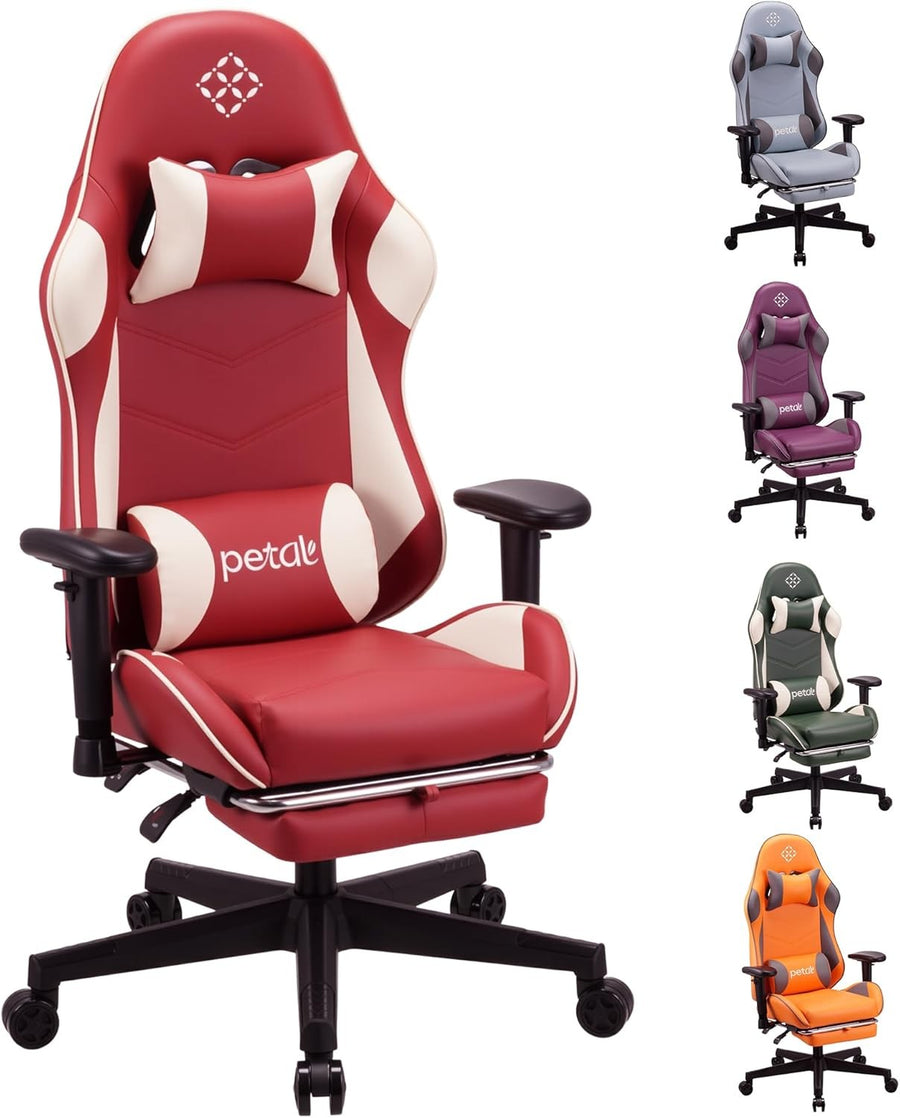 Ergonomic Gaming Chair Recliner w Footrest Lumbar Support Red