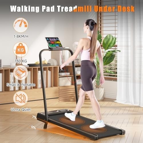 Foldable 7% Incline Walking Pad Treadmill 1-8KM/H Under Desk Home Gym