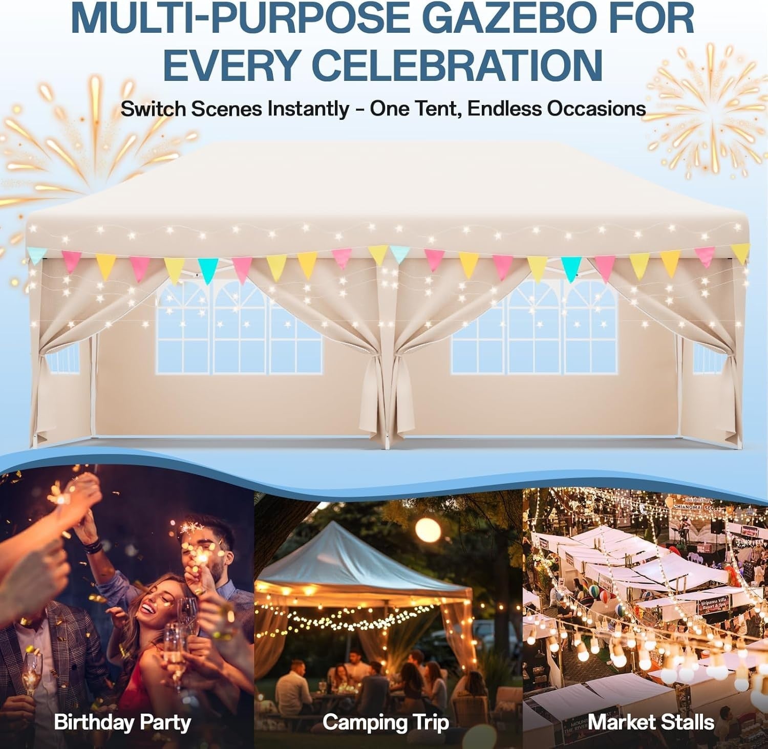 3x6M Beige Pop Up Gazebo With Removable Sidewalls Waterproof Outdoor Tent