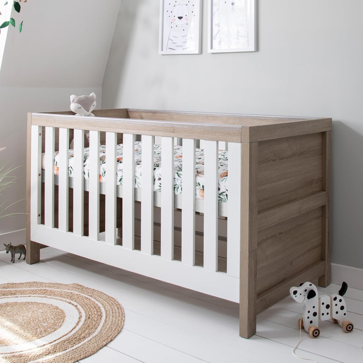 3in1 Wooden Baby Cot Bed Toddler Day Bed Adjustable Rails Oak White 140x70