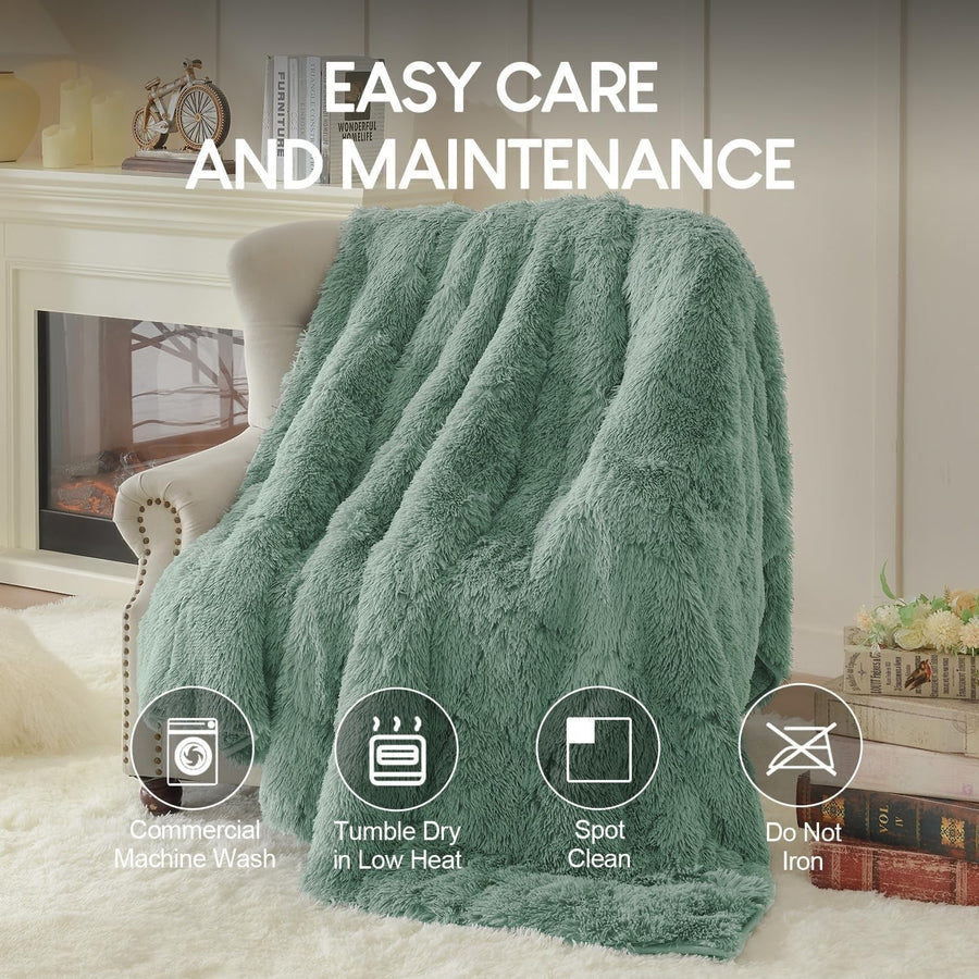 15lbs Weighted Blanket Sage Green 60x80" Faux Fur & Sherpa Cozy Warm