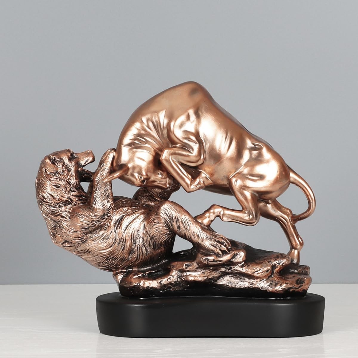 Bull and Bear Statue Bronze Resin Stock Market Office Desk Decor