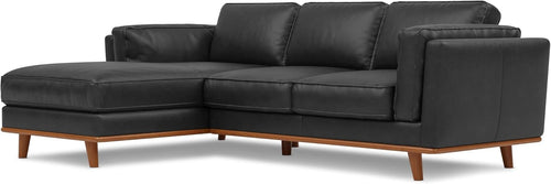 Italian Leather Corner Sofa Black – Left Chaise, Solid Wood, 4 Seater