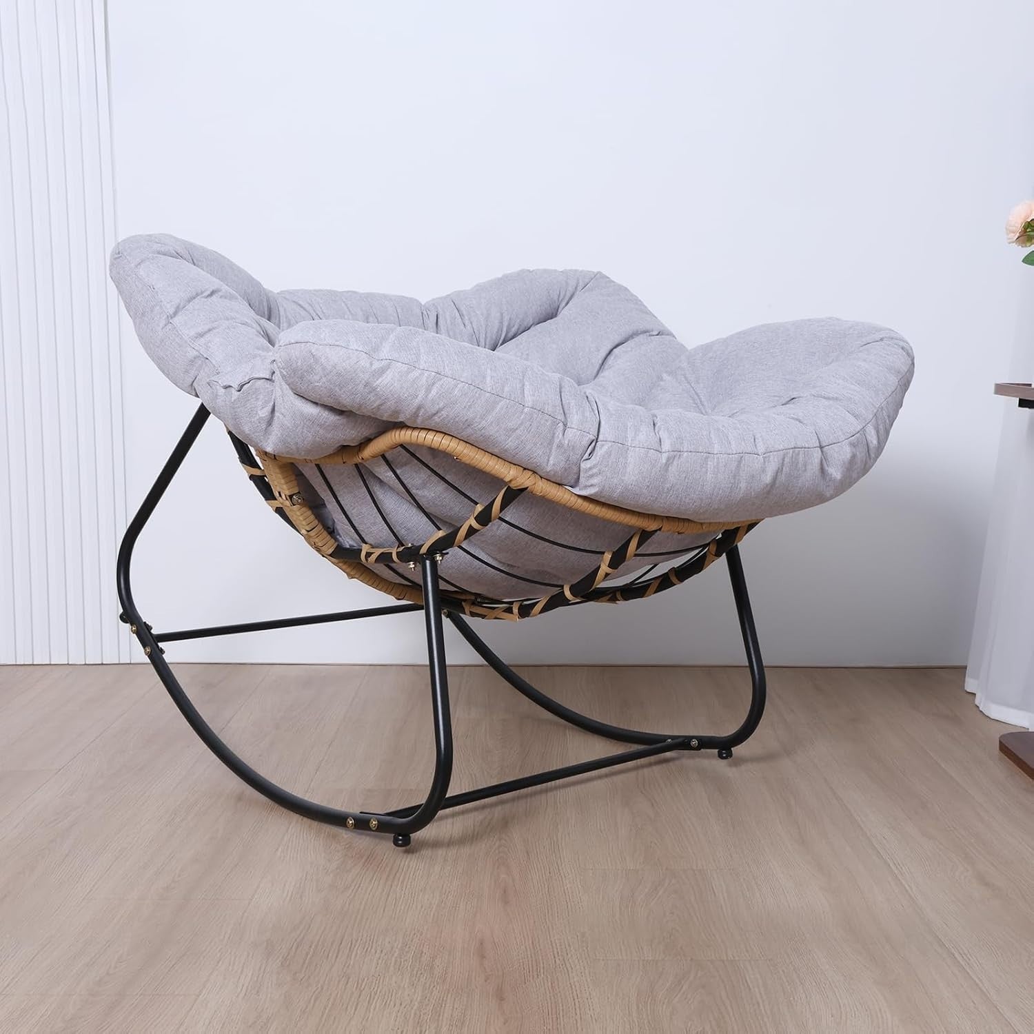 Comfy Egg Rocking Chair Padded Outdoor Indoor Lounge Patio Seat Grey