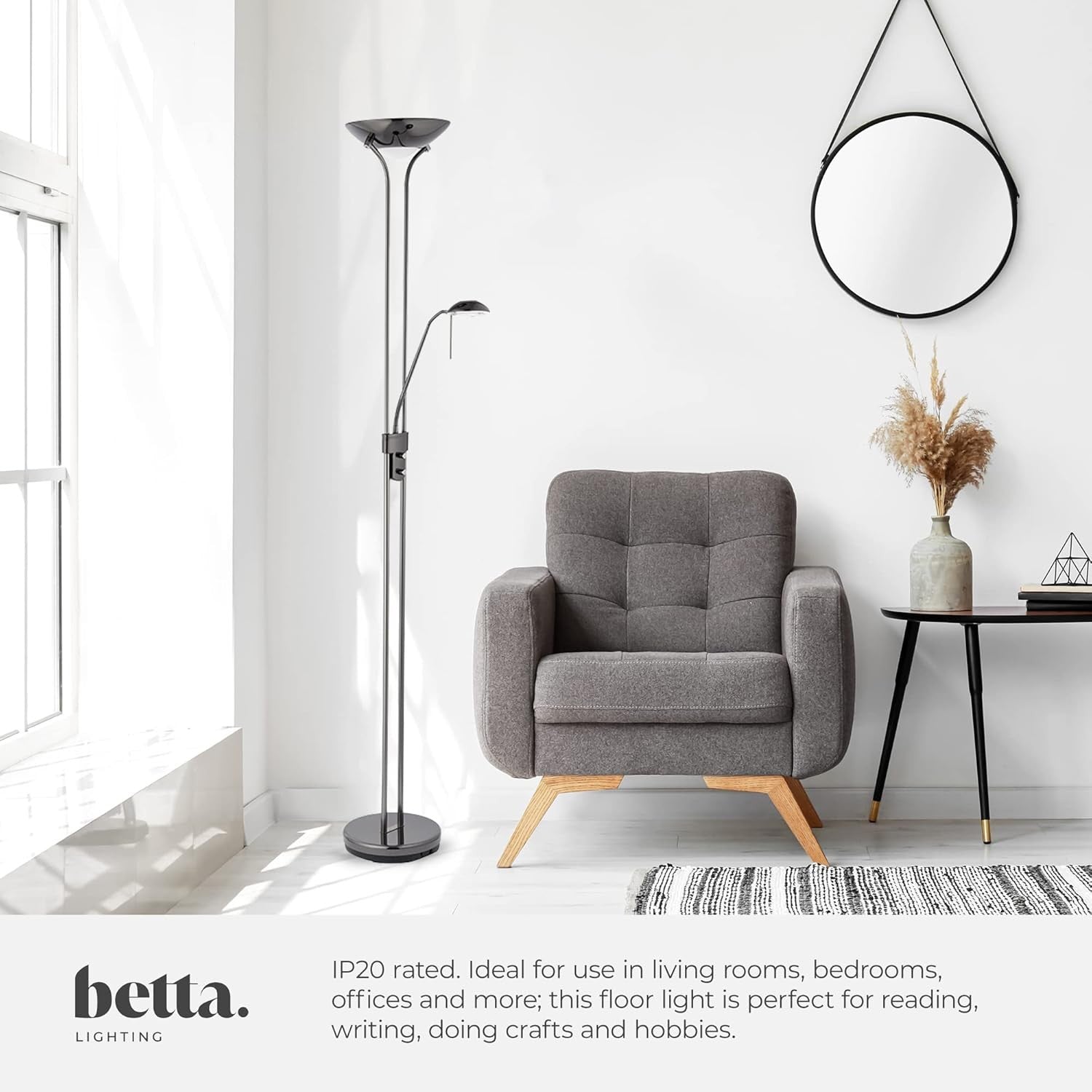 Mother Child Floor Lamp Uplighter Reading Light Black Chrome Dimmable