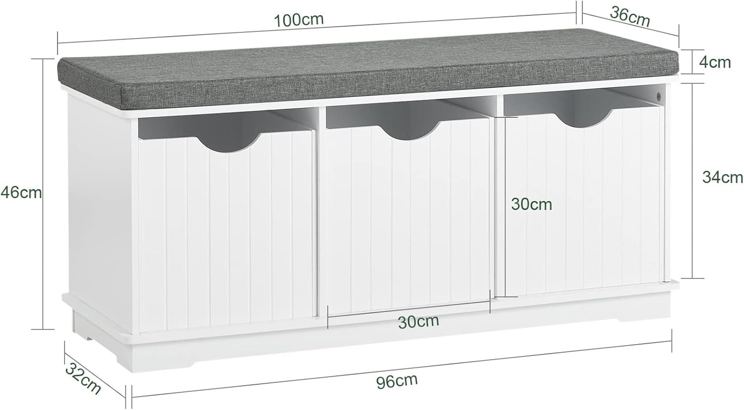 Hallway Shoe Storage Bench with 3 Drawers & Removable Cushion, White