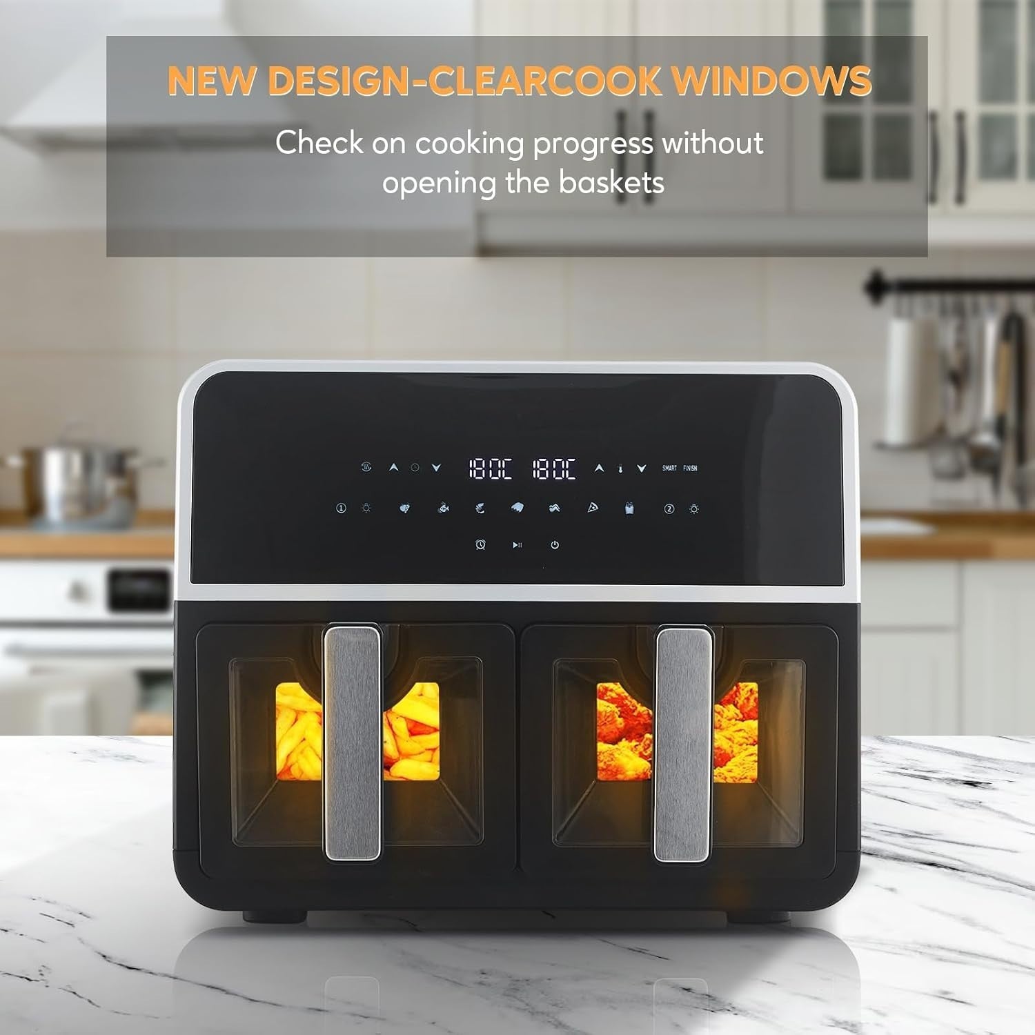 Dual Air Fryer 9L Double Basket 1700W Digital Two Zone Window