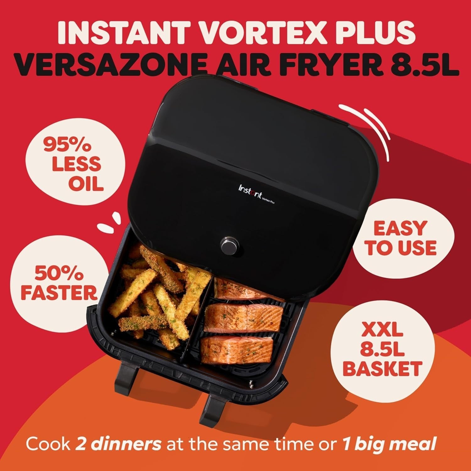 Large Dual-Zone Air Fryer 8.5L Family Size | 8-in-1 Multi Cooker | Energy