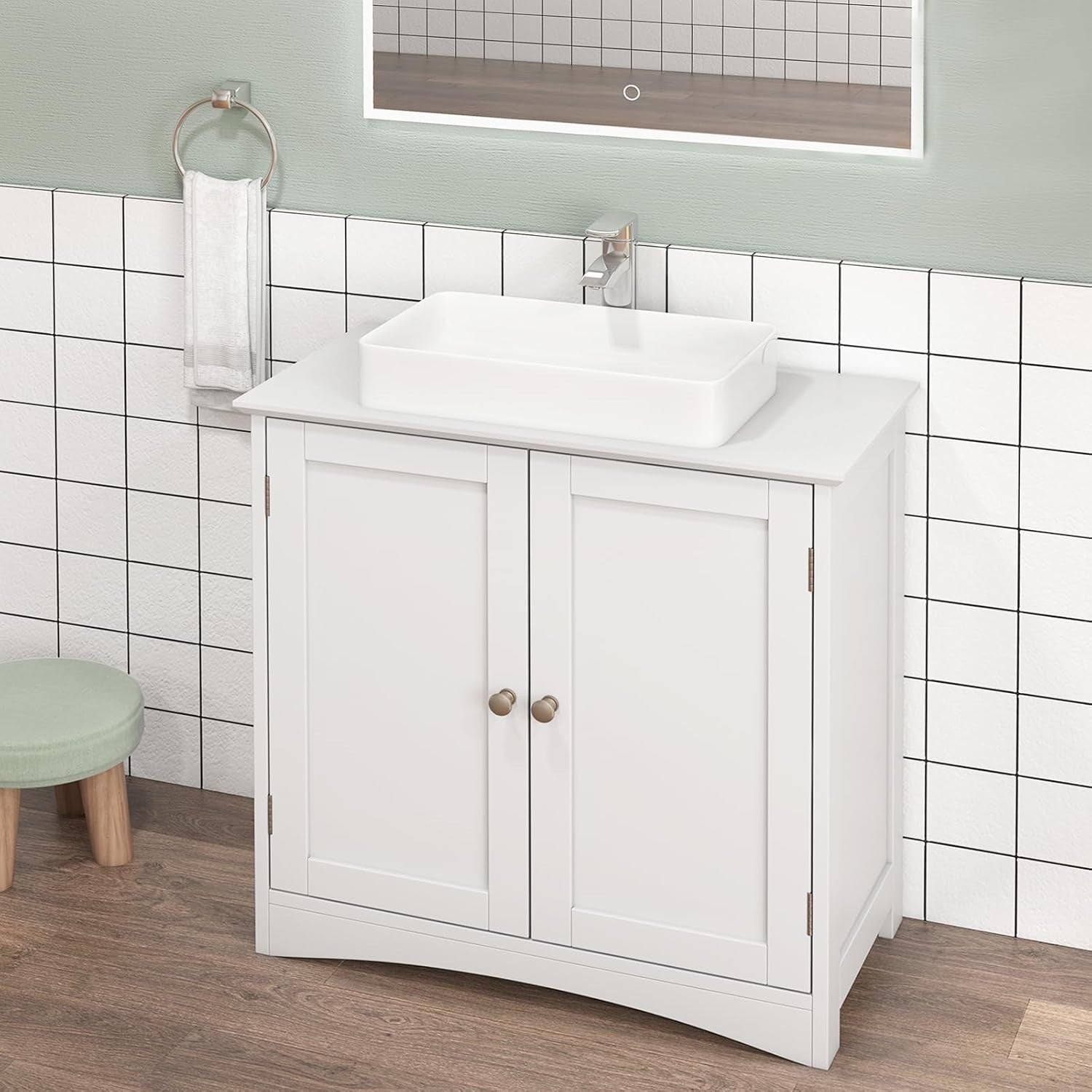 Under Sink Bathroom Cabinet Storage Unit 2 Door Cupboard 60x30x60cm White