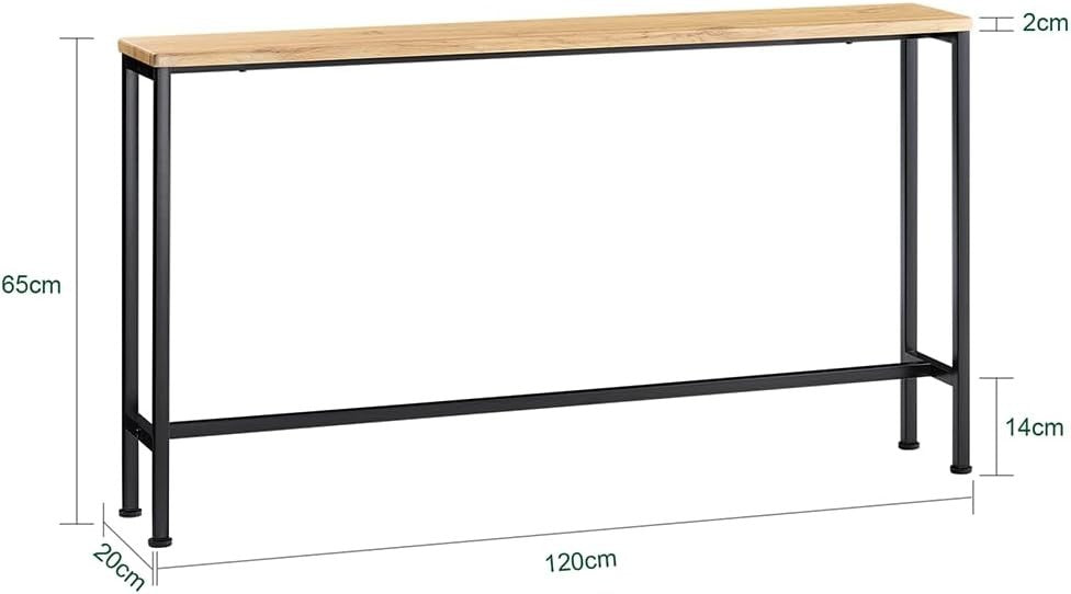 Slim Console Table 120x20x65cm Adjustable Feet MDF Wood Metal Frame