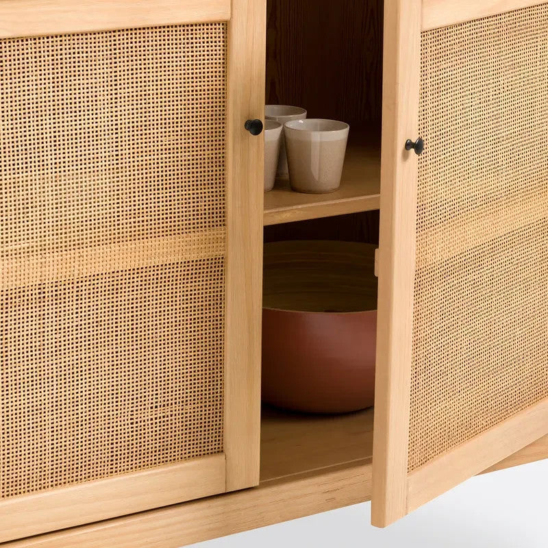 Gabin 104.5cm Solid Pine & Rattan Sideboard – Natural 2-Door Storage Unit