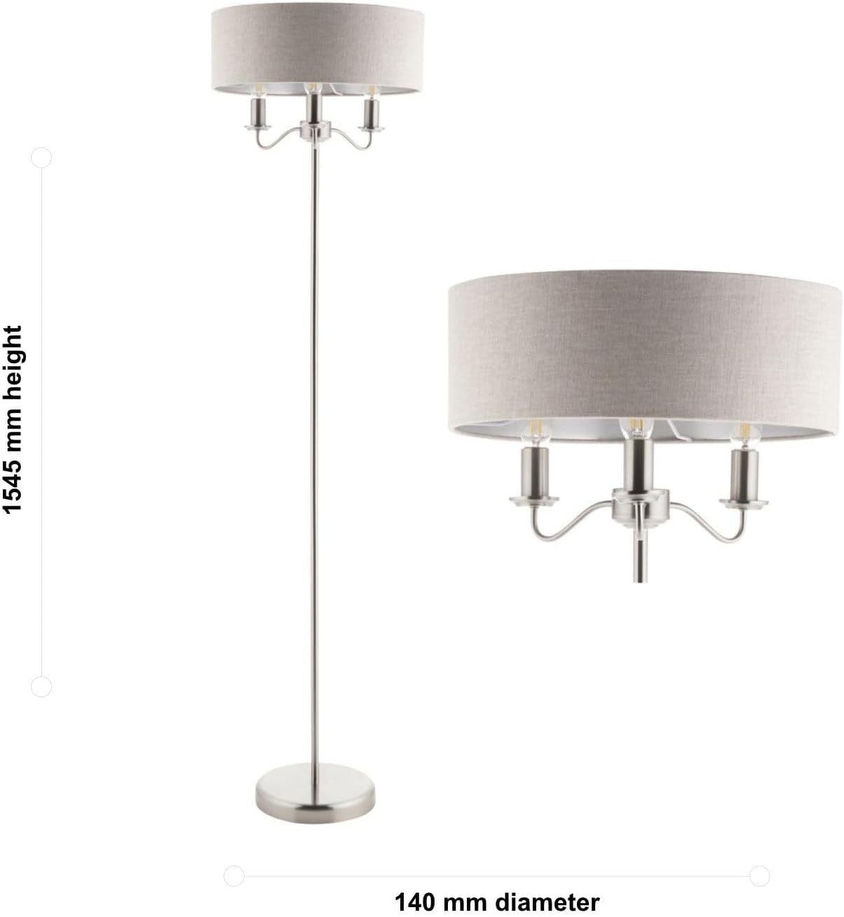 Brushed Nickel Floor Lamp Linen Shade Adjustable Head Modern Standing Light