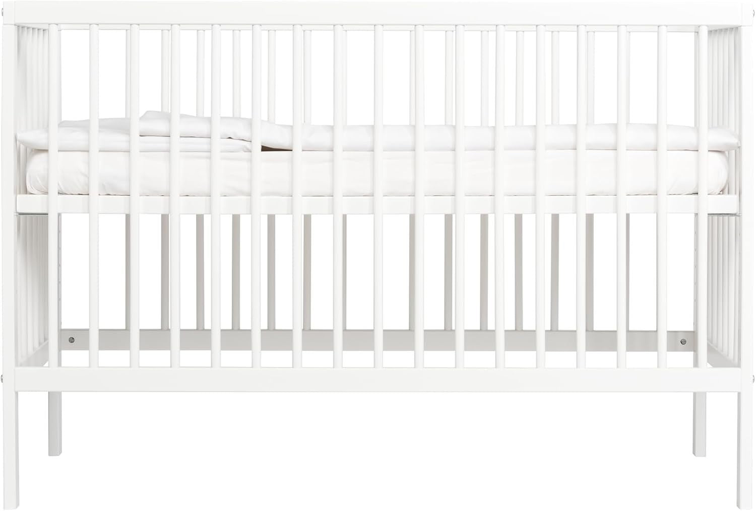 Space Saving Wooden Baby Cot Bed Adjustable Height Toddler Bed White