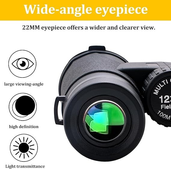 High Power 12x42 Binoculars HD Optics Wide View Clear Low Light Vision
